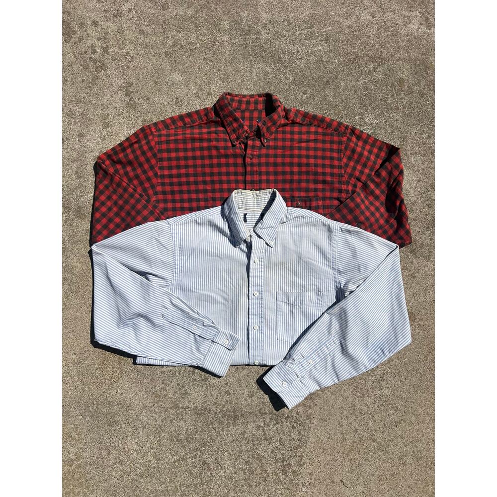 Vtg Lands End Shirt Bundle L Men Red Plaid Stripe Cotton Gorpcore Prep 90s Retro